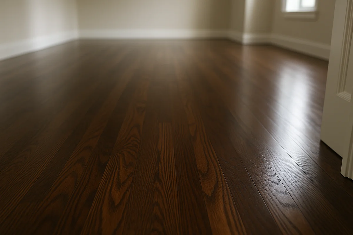 Rich espresso dark stained hardwood floor refinishing service in Metro Detroit home