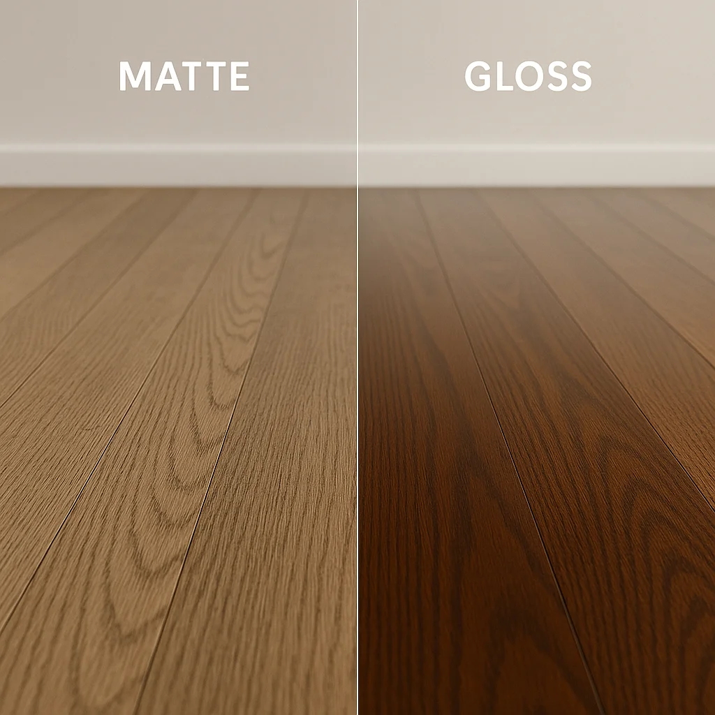 Matte vs gloss hardwood floor finish comparison - professional refinishing options in Metro Detroit
