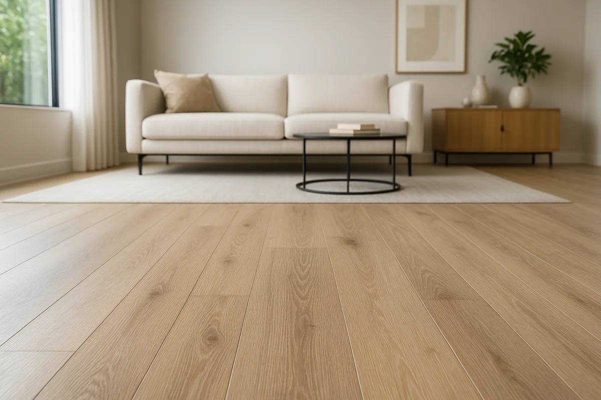 Wood-look luxury vinyl plank flooring professionally installed in Metro Detroit living room - waterproof and pet-friendly